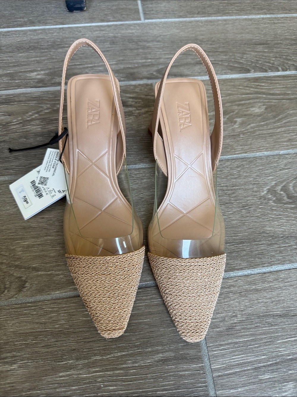 ZARA Nude Beige Raffia Pointed Slingback Flats